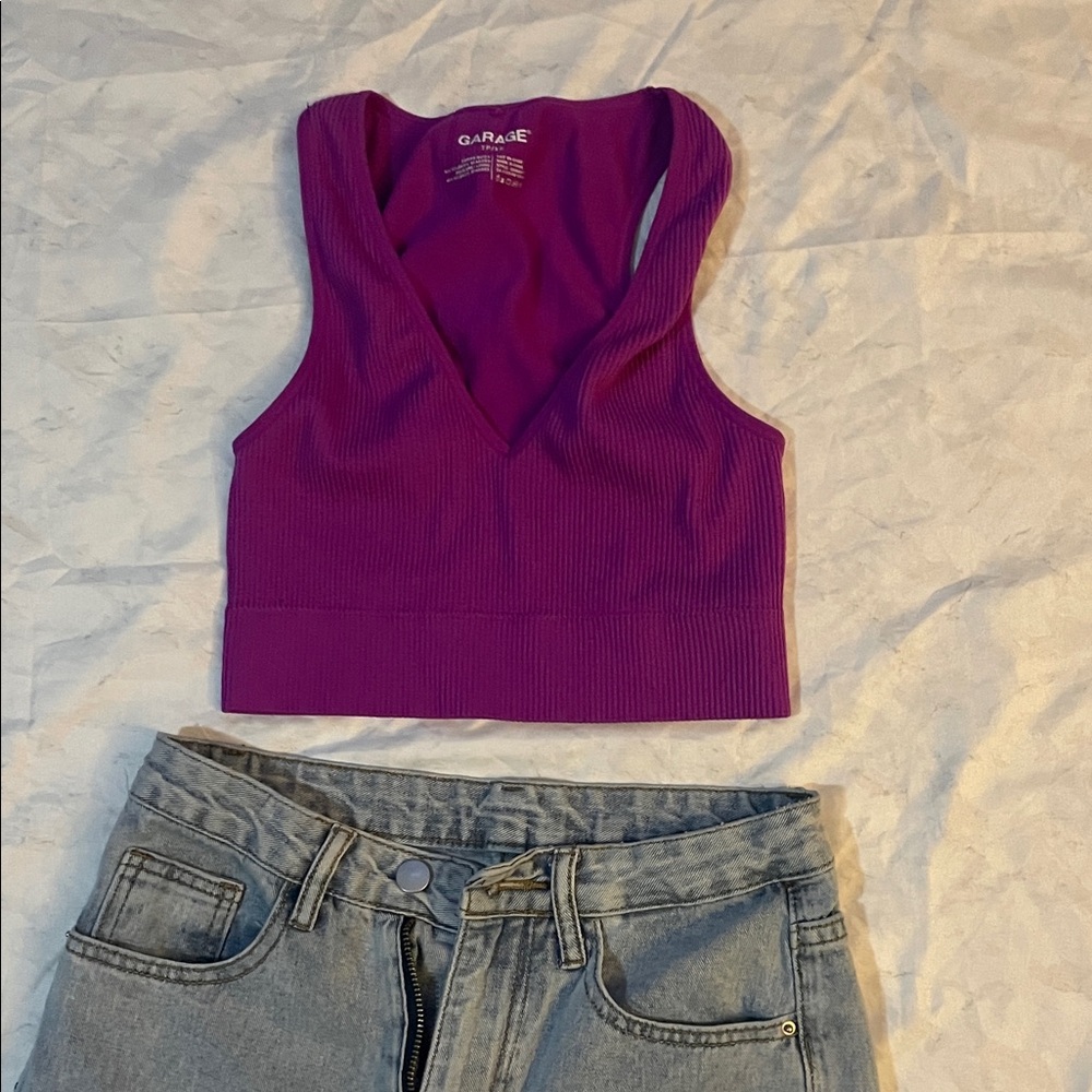 Garage Vivid Purple V-Neck Crop Top